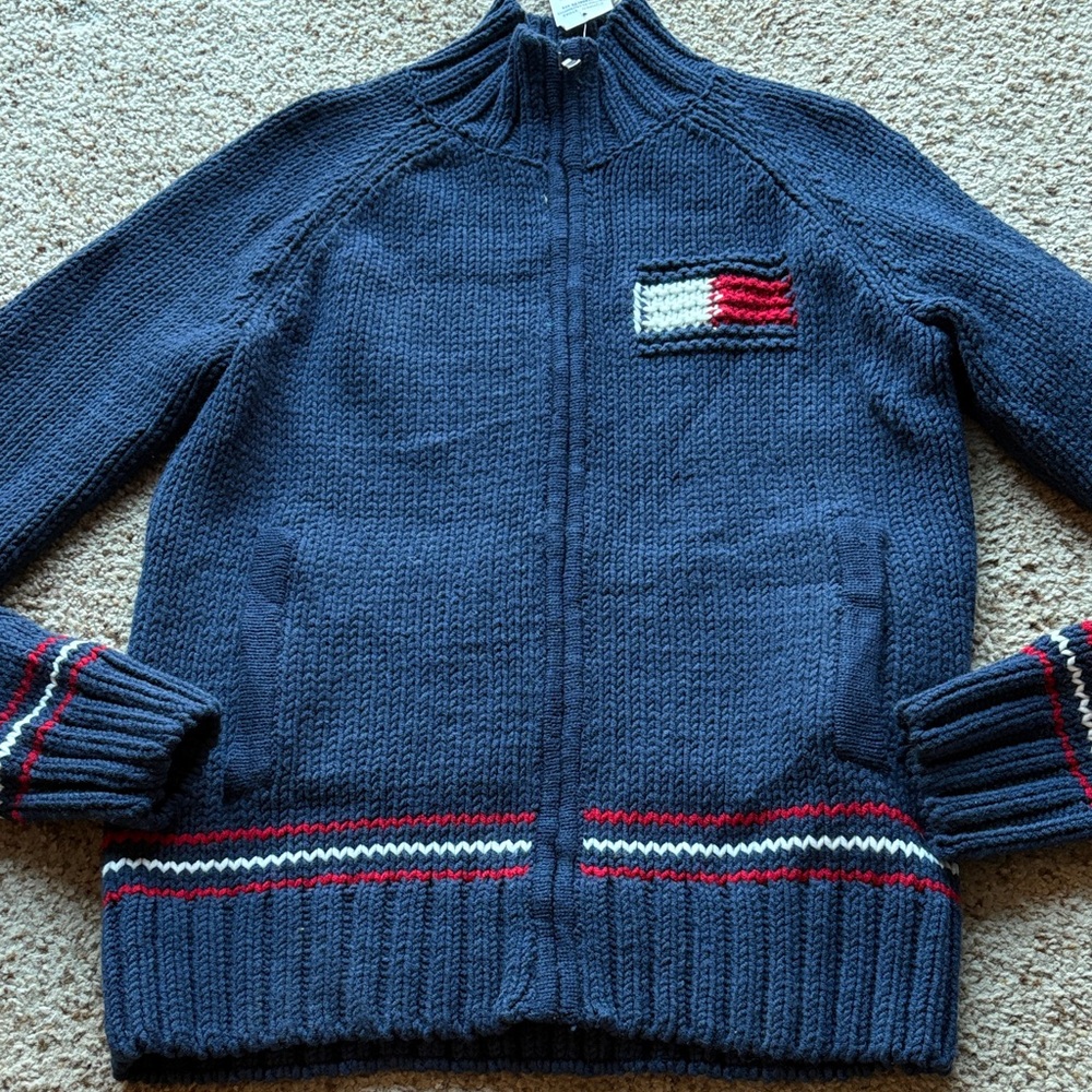 NWT Tommy Hilfiger Men's Navy blue chunky knit wool blend Sweater size M